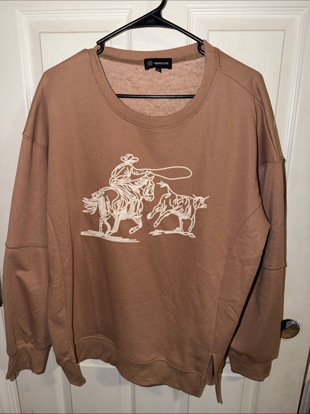 Brown Crewneck Sweatshirt with Rodeo Graphic